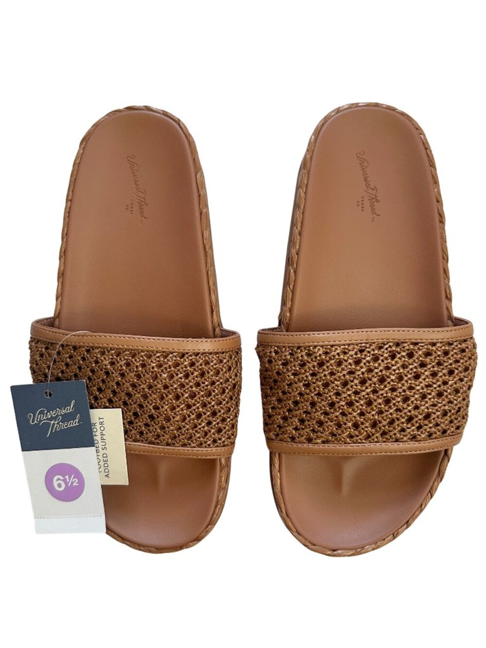 Universal Thread Brinley Woven Raffia Slide Sandals Tan Brown Size 6.5 - Picture 2 of 11